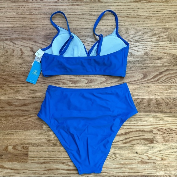 Cupshe Wrap Bralette & Spliced High Waist Bikini Set Blue Size Small NWT - Picture 7 of 14